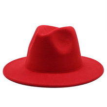 Load image into Gallery viewer, All-match Wide Brim Fedora Hat For Women Solid Color Wool Felt Hat For Men Autumn Winter Panama Gamble Yellow Jazz Cap 56-61cm