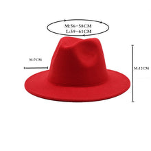 Load image into Gallery viewer, All-match Wide Brim Fedora Hat For Women Solid Color Wool Felt Hat For Men Autumn Winter Panama Gamble Yellow Jazz Cap 56-61cm