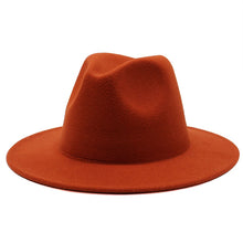 Load image into Gallery viewer, All-match Wide Brim Fedora Hat For Women Solid Color Wool Felt Hat For Men Autumn Winter Panama Gamble Yellow Jazz Cap 56-61cm