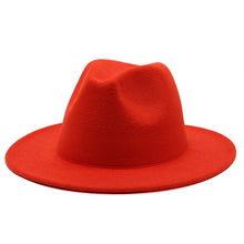 Load image into Gallery viewer, All-match Wide Brim Fedora Hat For Women Solid Color Wool Felt Hat For Men Autumn Winter Panama Gamble Yellow Jazz Cap 56-61cm