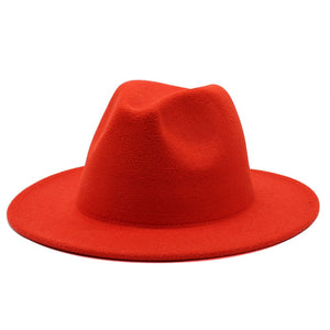 All-match Wide Brim Fedora Hat For Women Solid Color Wool Felt Hat For Men Autumn Winter Panama Gamble Yellow Jazz Cap 56-61cm