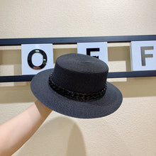 Load image into Gallery viewer, Macaron color straw hat sun hat flat top Korean fashion color chain with top hat acrylic beach hat candy color sun hat