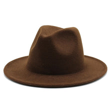 Load image into Gallery viewer, All-match Wide Brim Fedora Hat For Women Solid Color Wool Felt Hat For Men Autumn Winter Panama Gamble Yellow Jazz Cap 56-61cm