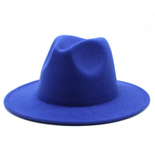 Load image into Gallery viewer, All-match Wide Brim Fedora Hat For Women Solid Color Wool Felt Hat For Men Autumn Winter Panama Gamble Yellow Jazz Cap 56-61cm