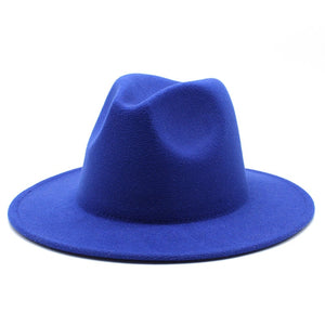 All-match Wide Brim Fedora Hat For Women Solid Color Wool Felt Hat For Men Autumn Winter Panama Gamble Yellow Jazz Cap 56-61cm