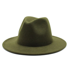 Load image into Gallery viewer, All-match Wide Brim Fedora Hat For Women Solid Color Wool Felt Hat For Men Autumn Winter Panama Gamble Yellow Jazz Cap 56-61cm