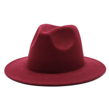 Load image into Gallery viewer, All-match Wide Brim Fedora Hat For Women Solid Color Wool Felt Hat For Men Autumn Winter Panama Gamble Yellow Jazz Cap 56-61cm