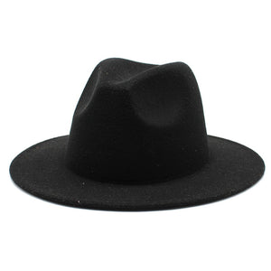 All-match Wide Brim Fedora Hat For Women Solid Color Wool Felt Hat For Men Autumn Winter Panama Gamble Yellow Jazz Cap 56-61cm
