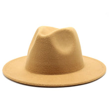 Load image into Gallery viewer, All-match Wide Brim Fedora Hat For Women Solid Color Wool Felt Hat For Men Autumn Winter Panama Gamble Yellow Jazz Cap 56-61cm