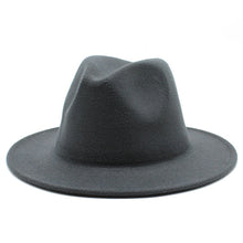 Load image into Gallery viewer, All-match Wide Brim Fedora Hat For Women Solid Color Wool Felt Hat For Men Autumn Winter Panama Gamble Yellow Jazz Cap 56-61cm