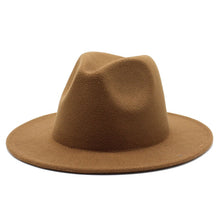 Load image into Gallery viewer, All-match Wide Brim Fedora Hat For Women Solid Color Wool Felt Hat For Men Autumn Winter Panama Gamble Yellow Jazz Cap 56-61cm