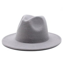 Load image into Gallery viewer, All-match Wide Brim Fedora Hat For Women Solid Color Wool Felt Hat For Men Autumn Winter Panama Gamble Yellow Jazz Cap 56-61cm