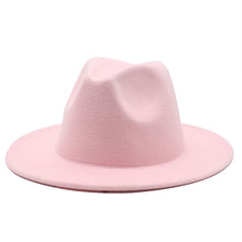 Load image into Gallery viewer, All-match Wide Brim Fedora Hat For Women Solid Color Wool Felt Hat For Men Autumn Winter Panama Gamble Yellow Jazz Cap 56-61cm