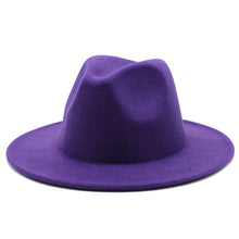 Load image into Gallery viewer, All-match Wide Brim Fedora Hat For Women Solid Color Wool Felt Hat For Men Autumn Winter Panama Gamble Yellow Jazz Cap 56-61cm
