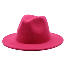 Load image into Gallery viewer, All-match Wide Brim Fedora Hat For Women Solid Color Wool Felt Hat For Men Autumn Winter Panama Gamble Yellow Jazz Cap 56-61cm