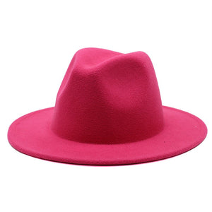 All-match Wide Brim Fedora Hat For Women Solid Color Wool Felt Hat For Men Autumn Winter Panama Gamble Yellow Jazz Cap 56-61cm